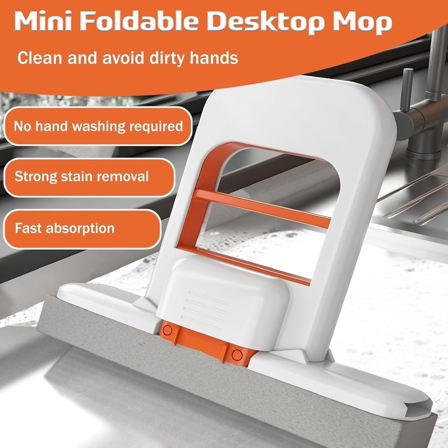 Mini Foldable Desktop Mop for Kitchen | Portable Wet & Dry Cleaning Mop